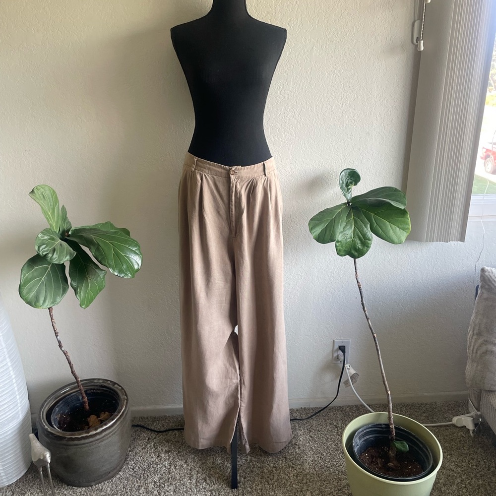 Reformation Tan Wide-Leg Linen Pants size 10